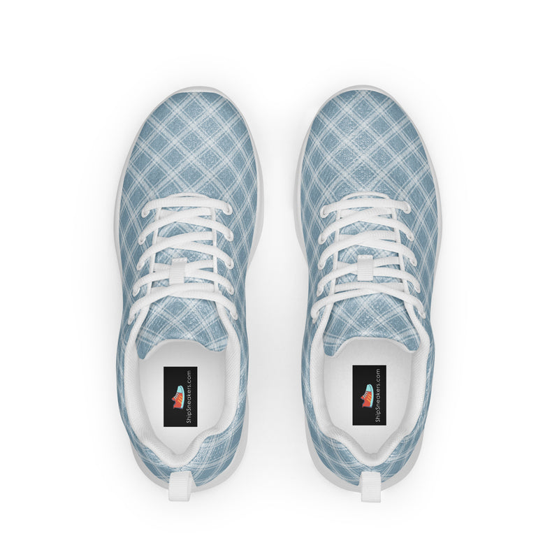 Powder Blue Check Athletic #92 - Back View | HA!LO Canvas Sneakers