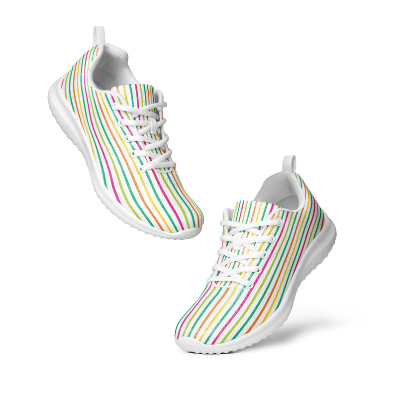 Rainbow Pastel Stripe Athletic #102 - Top Down View | HA!LO Canvas Sneakers