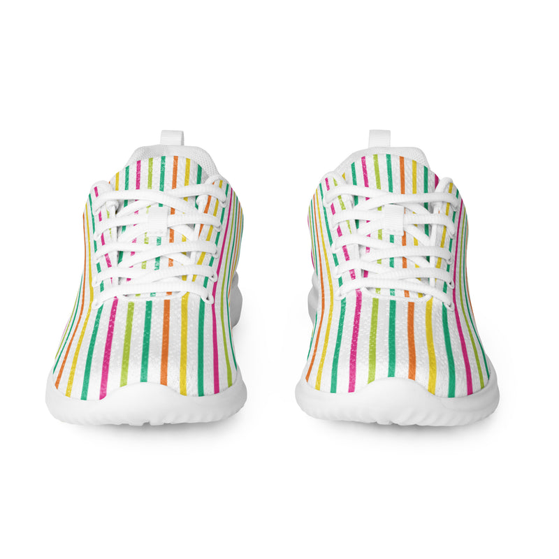 Rainbow Pastel Stripe Athletic #102 - Front View | HA!LO Canvas Sneakers