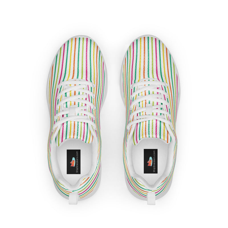 Rainbow Pastel Stripe Athletic #102 - Back View | HA!LO Canvas Sneakers