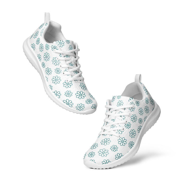 Teal Flower Doodle Athletic #119 - Top Down View | HA!LO Canvas Sneakers