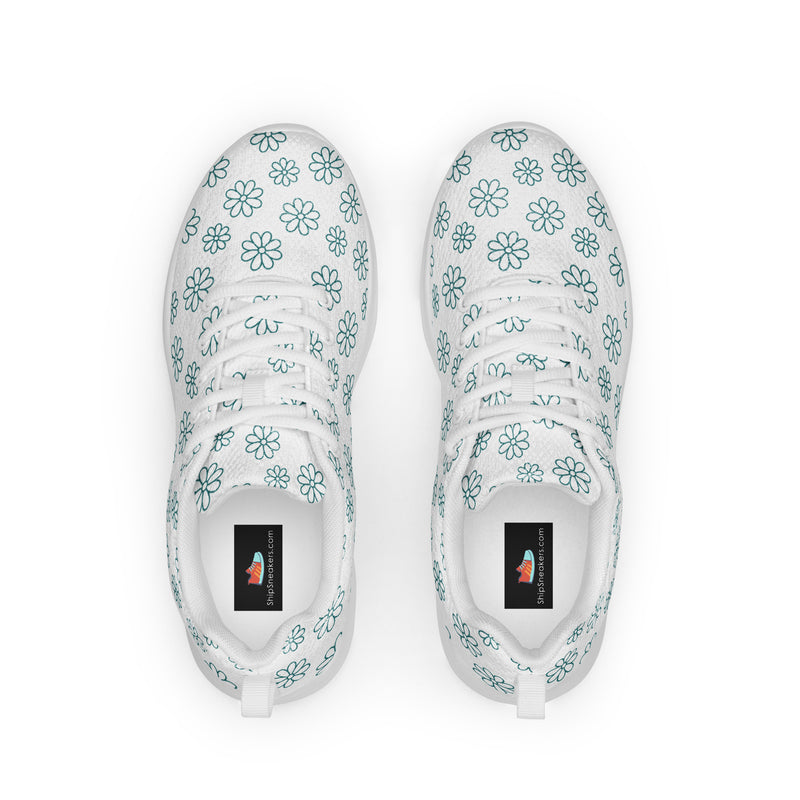 Teal Flower Doodle Athletic #119 - Back View | HA!LO Canvas Sneakers