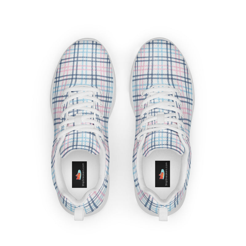 Pink Blue Plaid Athletic #204 - Back View | HA!LO Canvas Sneakers