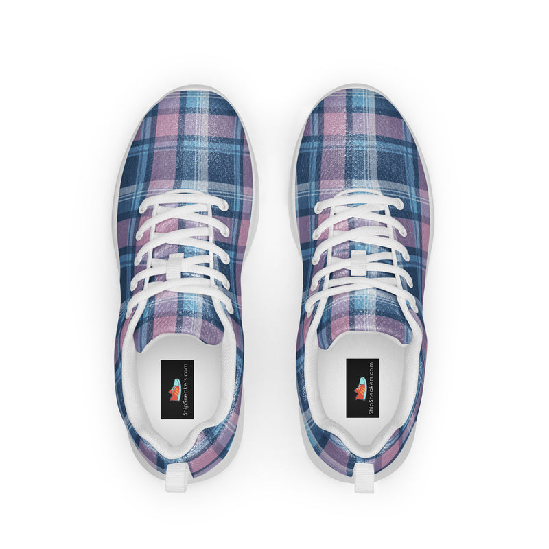 Pastel Blue Plaid Athletic #205 - Back View | HA!LO Canvas Sneakers
