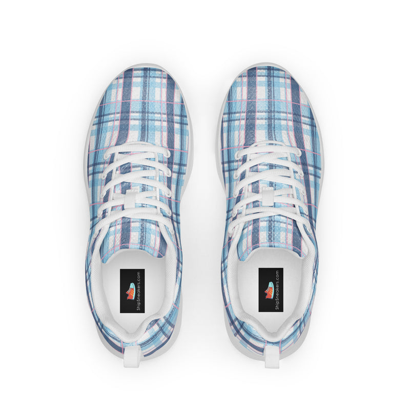 Ice Blue Plaid Athletic #208 - Back View | HA!LO Canvas Sneakers