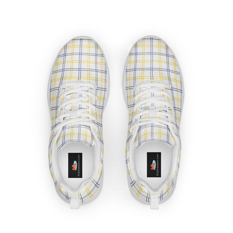 Yellow Stripe Plaid Athletic #212 - Back View | HA!LO Canvas Sneakers