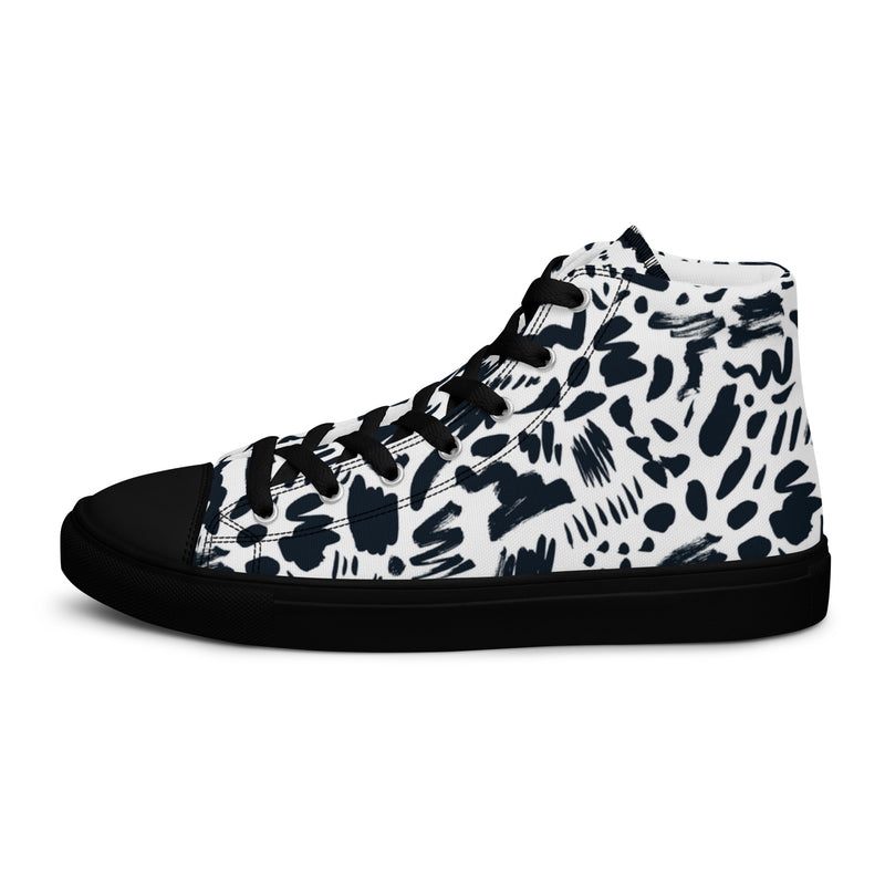 Cow Print High Top #128 - Angled View | HA!LO Canvas Sneakers
