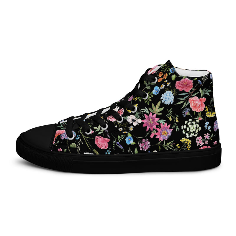Dark Floral High Top #130 - Angled View | HA!LO Canvas Sneakers