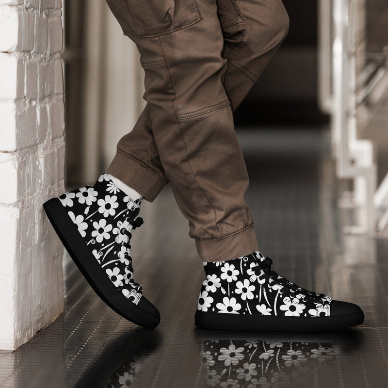 Black Daisy High Top #139 - Opposite Side | HA!LO Canvas Sneakers