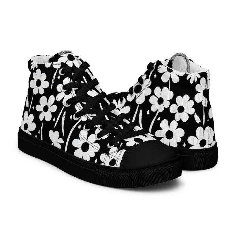 Black Daisy High Top #139 - Top Down View | HA!LO Canvas Sneakers