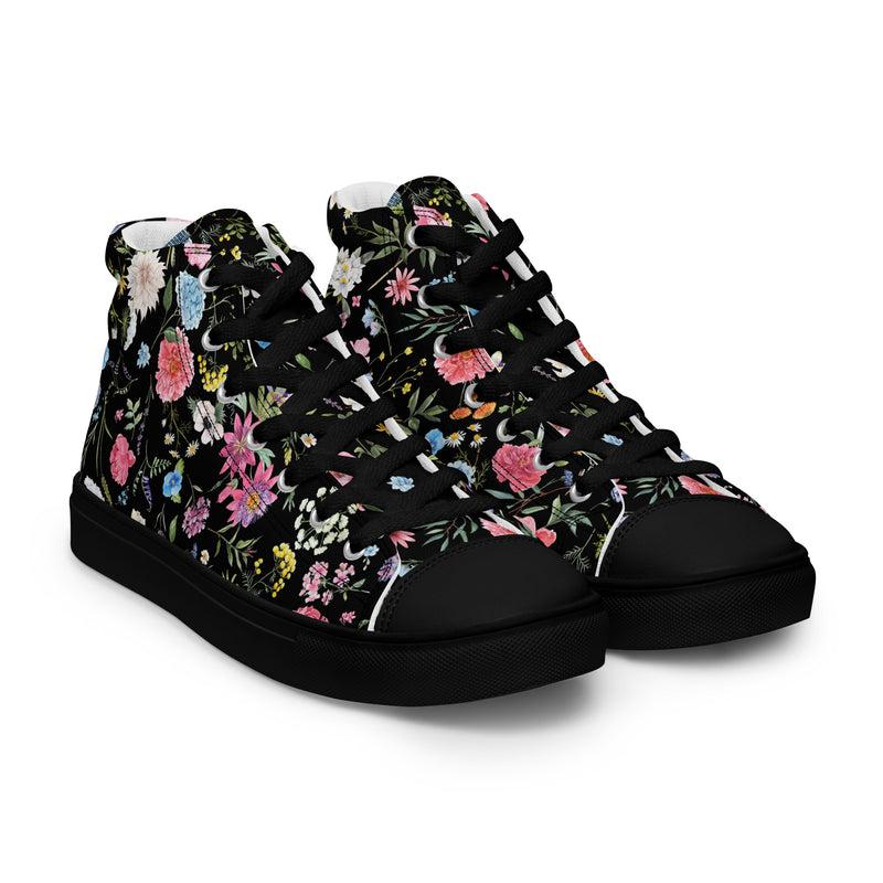 Dark Floral High Top #130 - Front View | HA!LO Canvas Sneakers