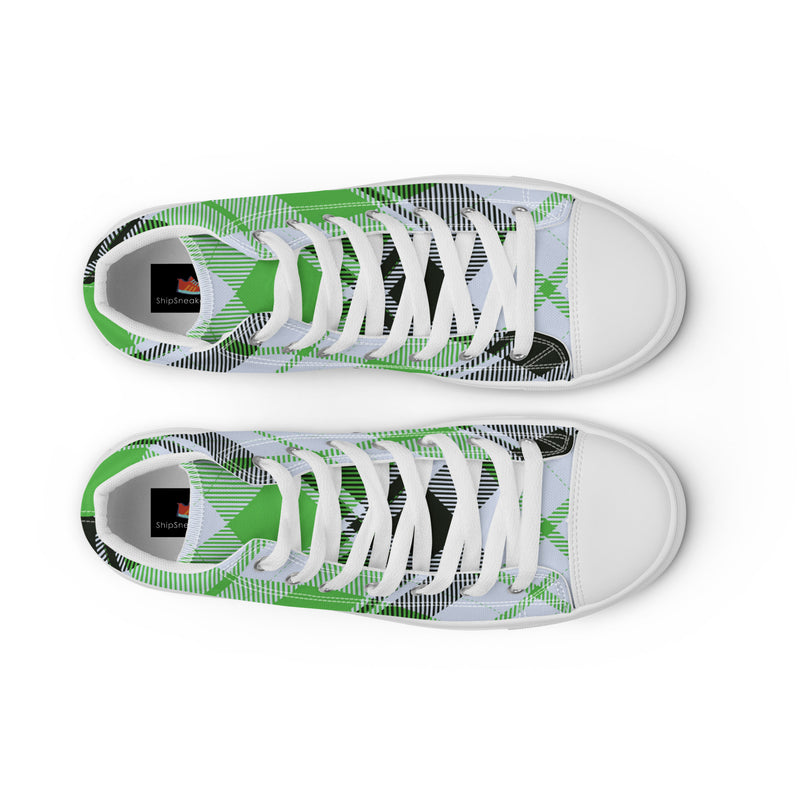Green Plaid High Top #40 - Close Up Detail | HA!LO Canvas Sneakers