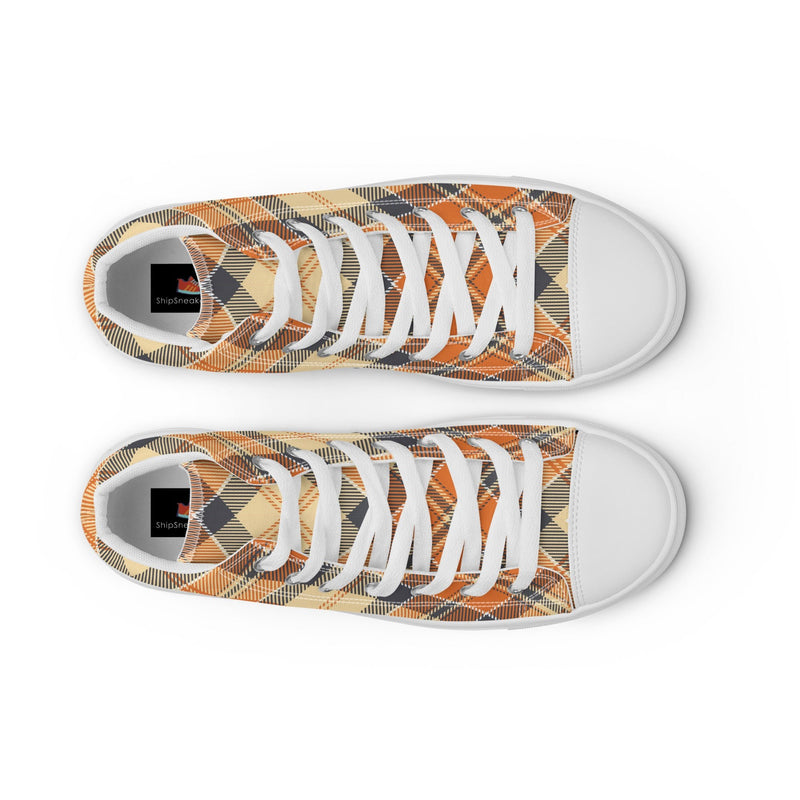Orange Plaid Dad High Top #166 - Lifestyle Shot | HA!LO Canvas Sneakers