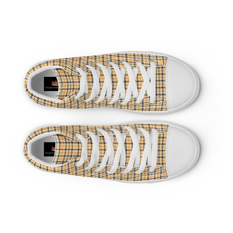 Tan Plaid Dad High Top #167 - Lifestyle Shot | HA!LO Canvas Sneakers