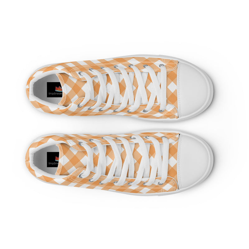 Orange Check High Top #201 - Lifestyle Shot | HA!LO Canvas Sneakers
