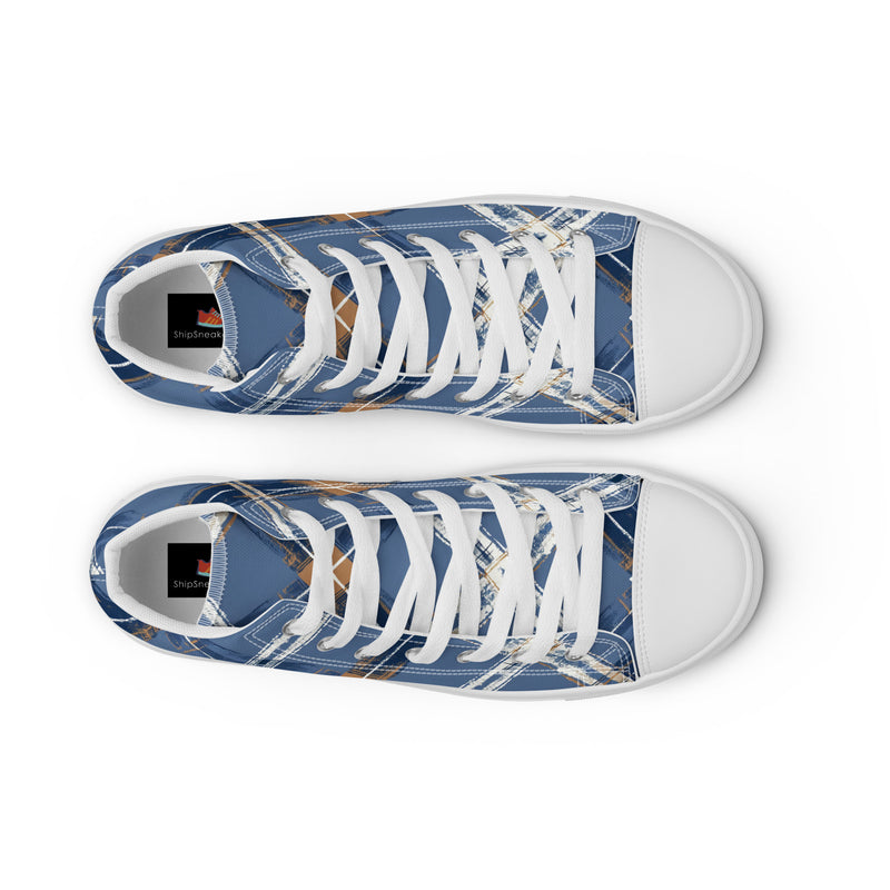 Blue Plaid High Top #229 - Lifestyle Shot | HA!LO Canvas Sneakers