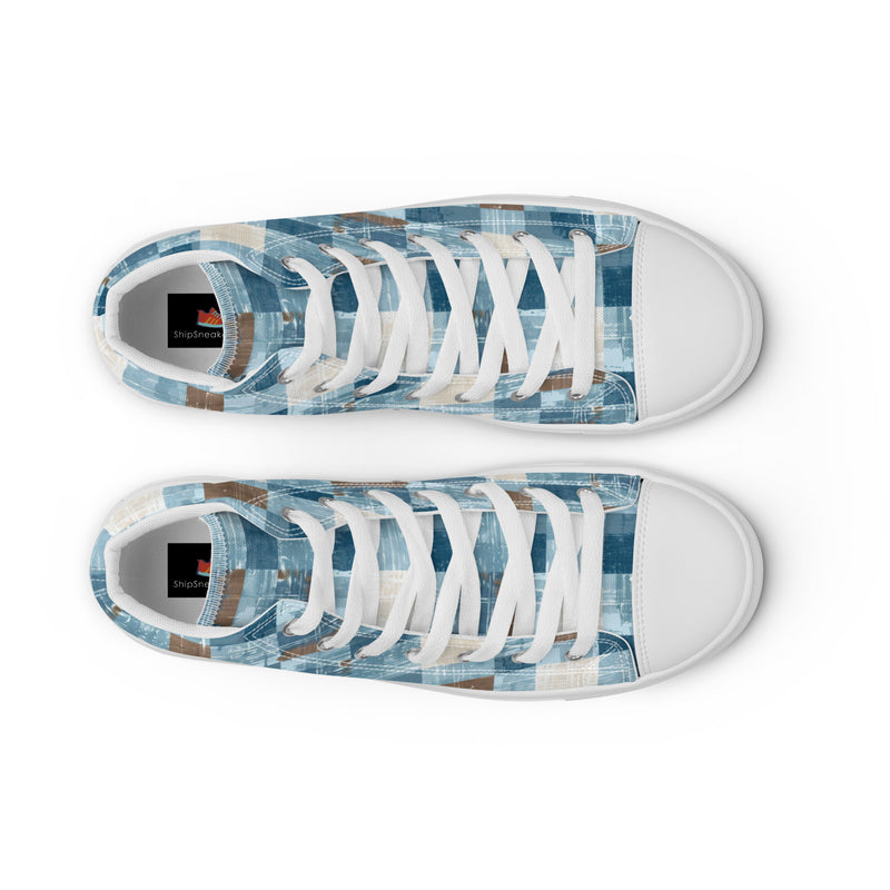Patchwork Blue High Top #231 - Lifestyle Shot | HA!LO Canvas Sneakers