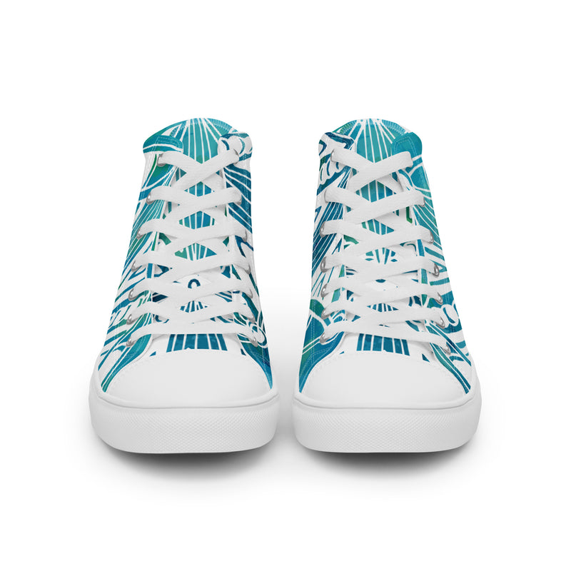 Teal Abstract High Top #64 - Close Up Detail | HA!LO Canvas Sneakers