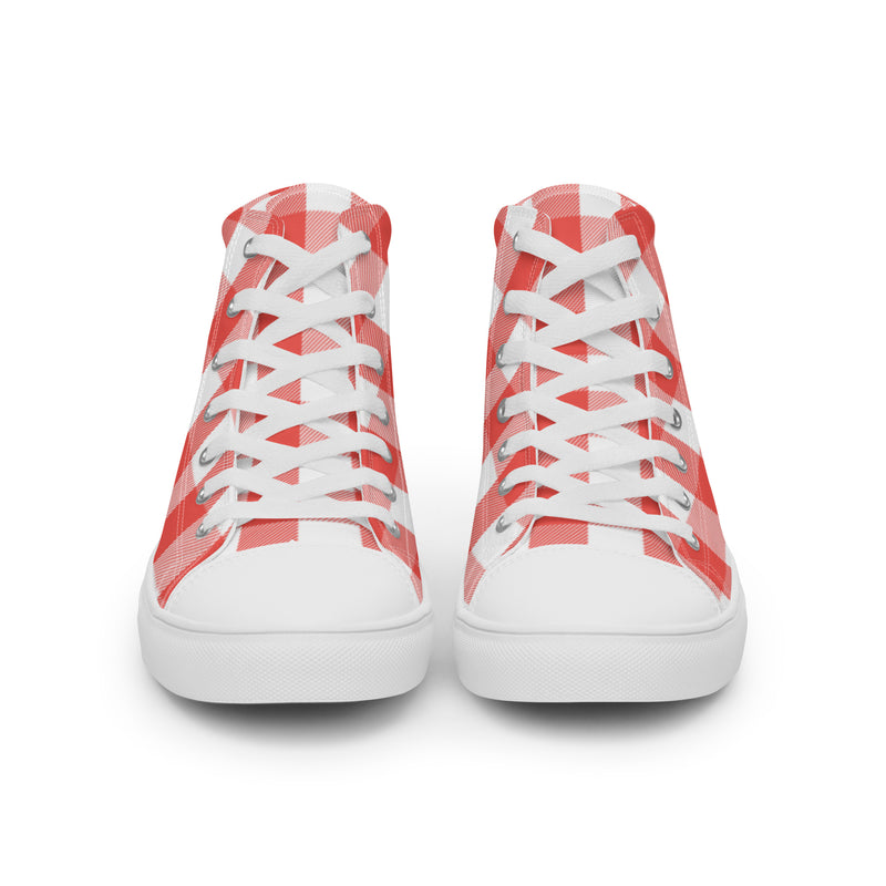 Red Gingham High Top #101 - Close Up Detail | HA!LO Canvas Sneakers