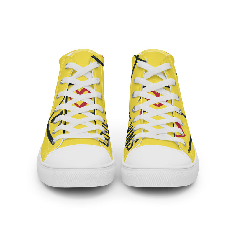 Yellow Heart High Top #112 - Close Up Detail | HA!LO Canvas Sneakers