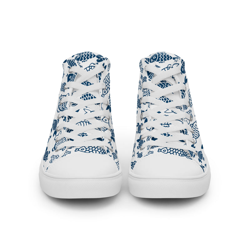 Blue Fish High Top #119 - Close Up Detail | HA!LO Canvas Sneakers