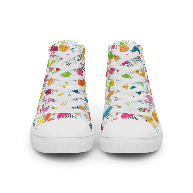 Jellyfish Fan High Top #126 - Close Up Detail | HA!LO Canvas Sneakers