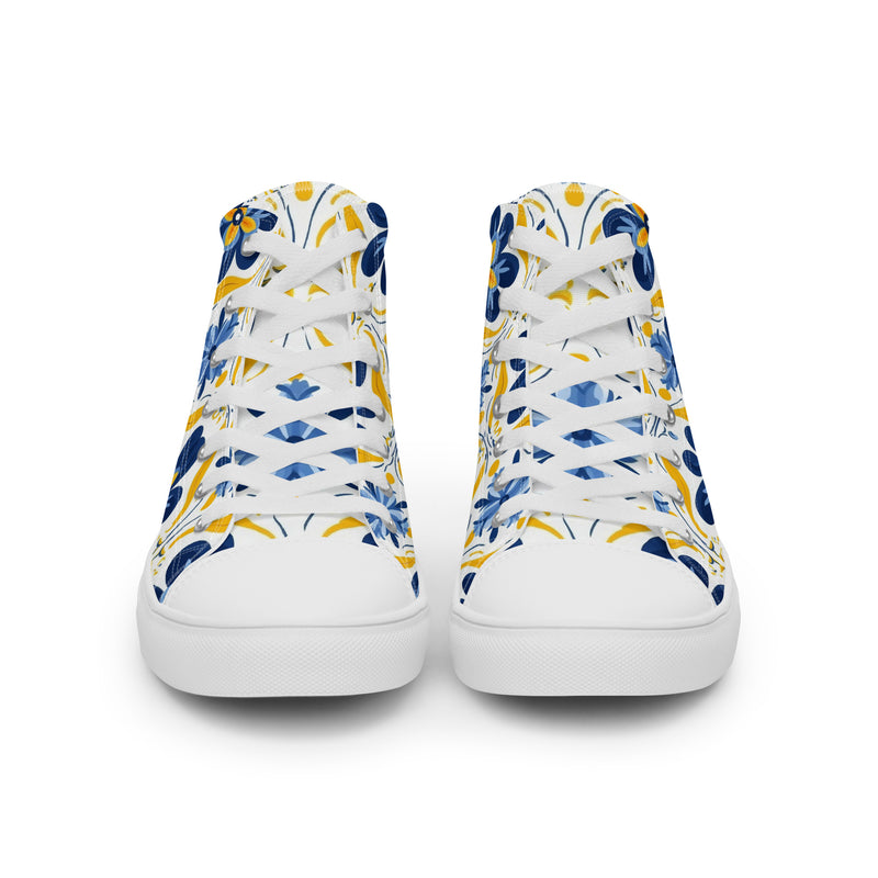 Folk Floral High Top #134 - Angled View | HA!LO Canvas Sneakers