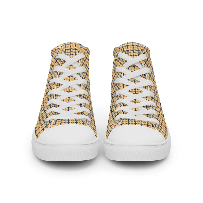 Tan Plaid Dad High Top #167 - Close Up Detail | HA!LO Canvas Sneakers
