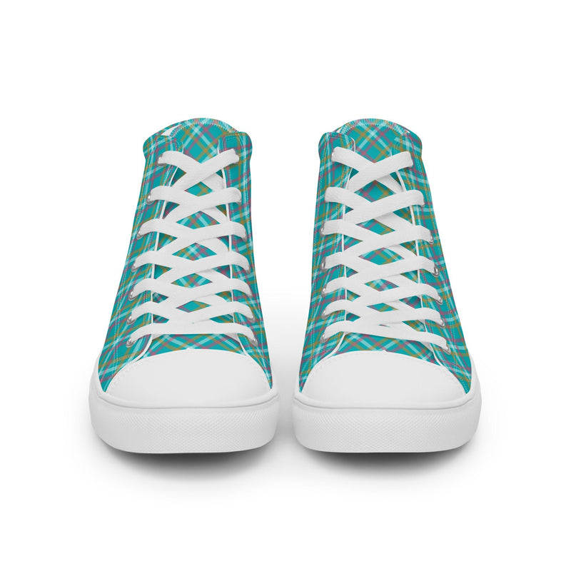 Teal Plaid High Top #192 - Close Up Detail | HA!LO Canvas Sneakers