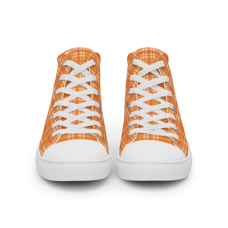Tangerine Plaid High Top #195 - Close Up Detail | HA!LO Canvas Sneakers