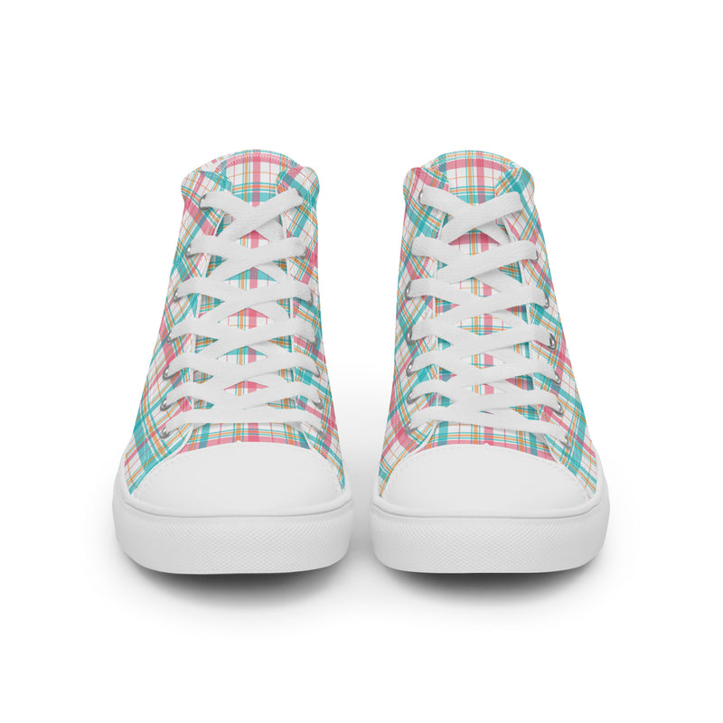 Mint Plaid High Top #199 - Close Up Detail | HA!LO Canvas Sneakers