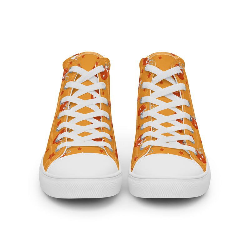 Orange Football Helmet High Top #222 - Close Up Detail | HA!LO Canvas Sneakers