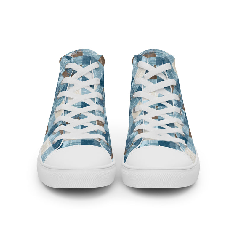 Patchwork Blue High Top #231 - Close Up Detail | HA!LO Canvas Sneakers