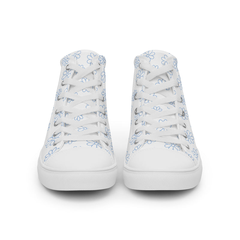 White Daisy High Top #235 - Close Up Detail | HA!LO Canvas Sneakers