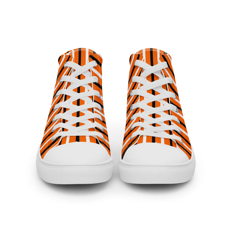 Orange Heart Stripe High Top #245 - Close Up Detail | HA!LO Canvas Sneakers