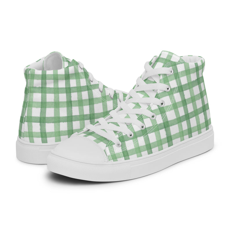 Green Gingham High Top #21 - Canvas High Top Sneakers | HA!LO