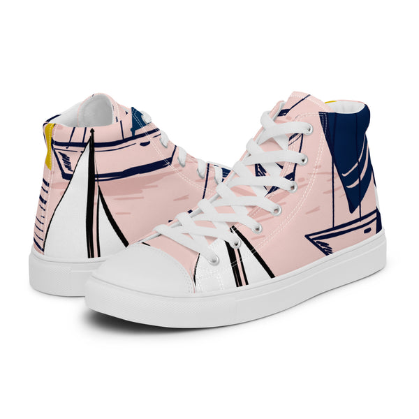 HA!LO Pink Line Art #56 Men’s Canvas High Top Sneakers
