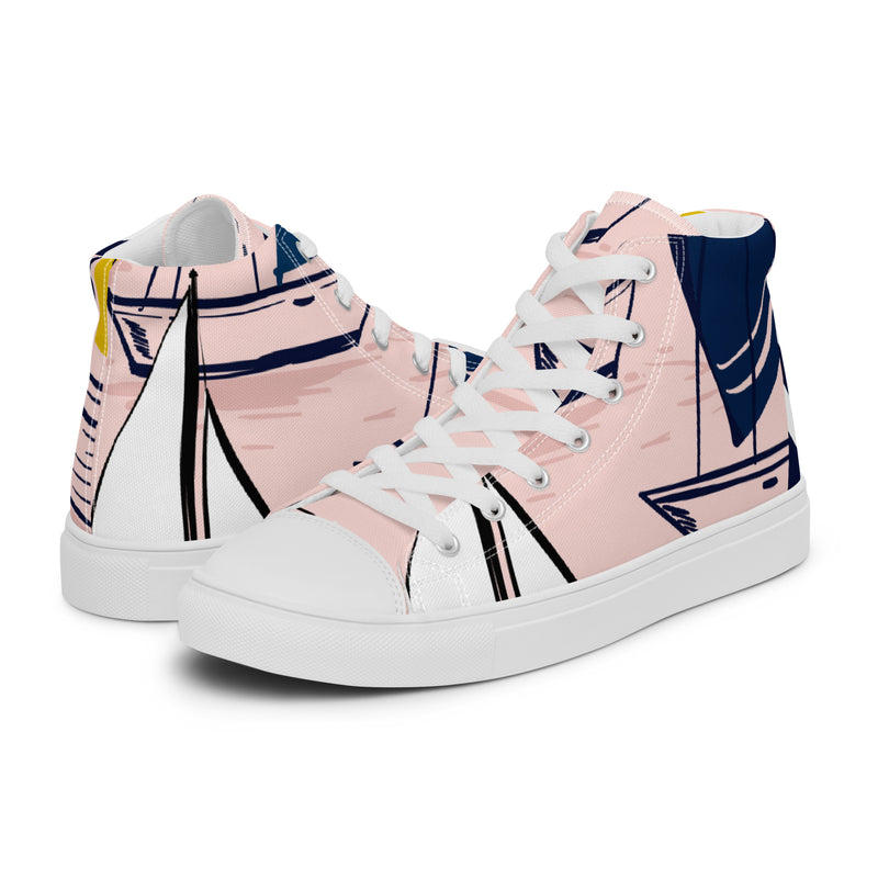 Pink Line Art High Top #56 - Canvas High Top Sneakers | HA!LO