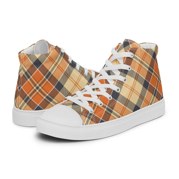 HA!LO Orange Plaid Dad #166 Men’s Canvas High Top Sneakers