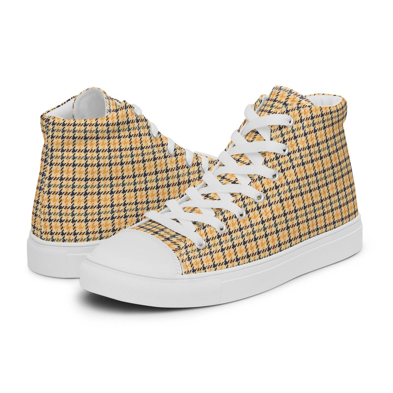 Tan Plaid Dad High Top #167 - Canvas High Top Sneakers | HA!LO