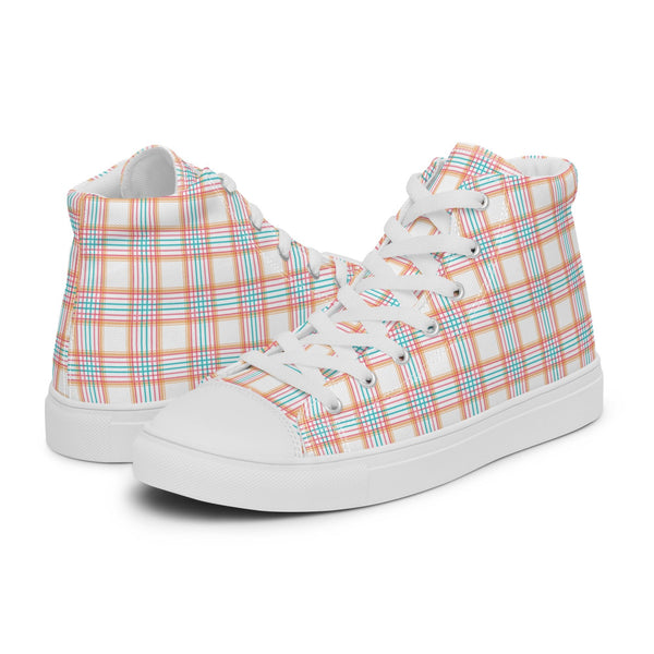 HA!LO Peach Plaid #196 Men’s Canvas High Top Sneakers