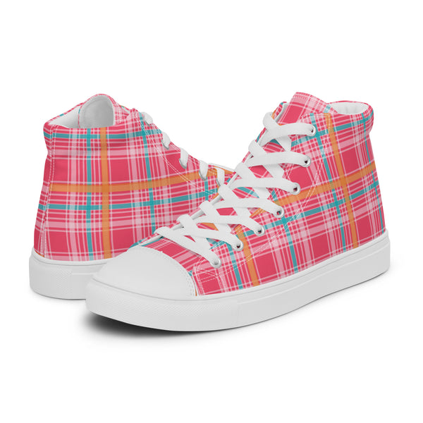 HA!LO Coral Plaid #203 Men’s Canvas High Top Sneakers