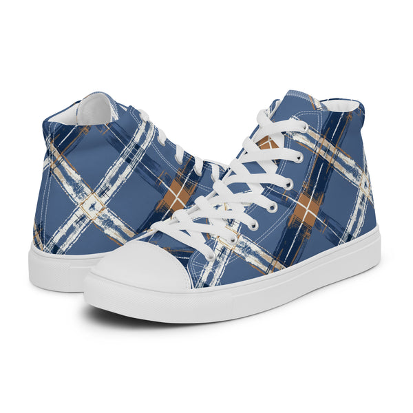 HA!LO Blue Plaid #229 Men’s Canvas High Top Sneakers