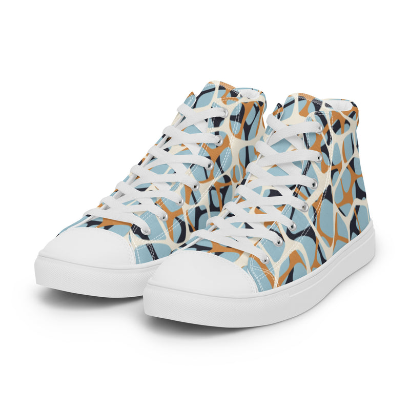 Mosaic Blue High Top #16 - Back View | HA!LO Canvas Sneakers
