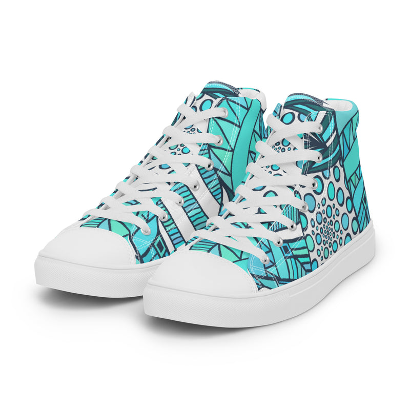 Teal Patchwork High Top #50 - Back View | HA!LO Canvas Sneakers