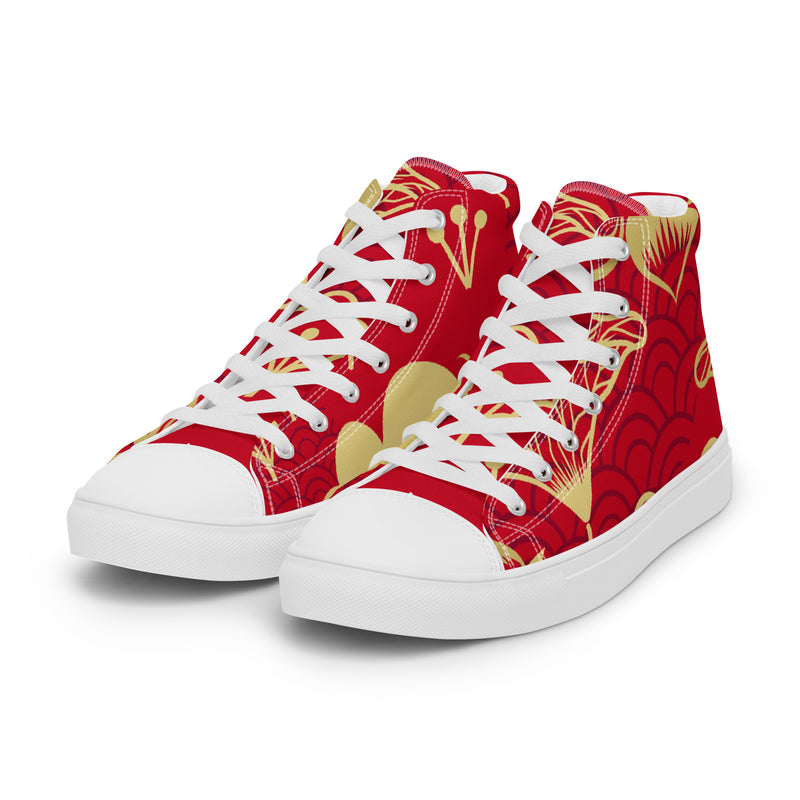 Red Poppy High Top #51 - Back View | HA!LO Canvas Sneakers