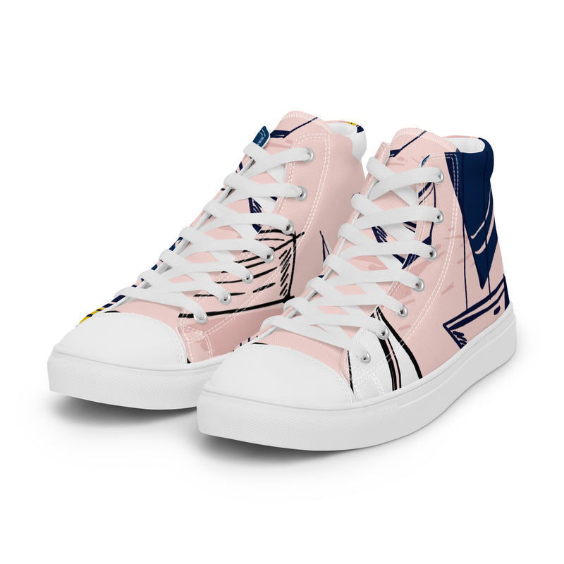 Pink Line Art High Top #56 - Back View | HA!LO Canvas Sneakers
