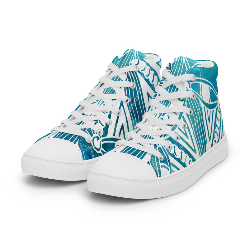 Teal Abstract High Top #64 - Back View | HA!LO Canvas Sneakers