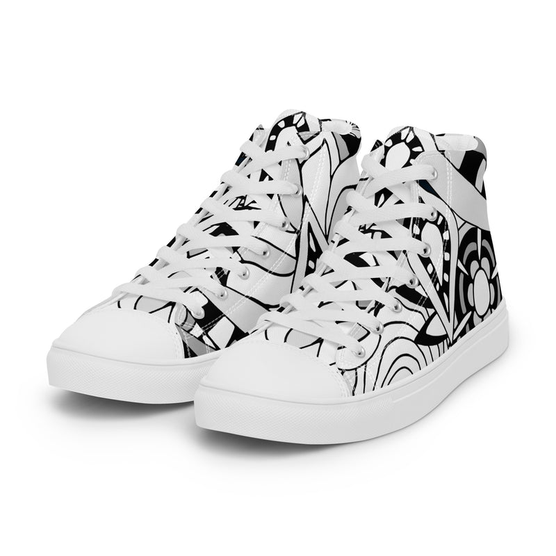 Abstract B&W High Top #89 - Back View | HA!LO Canvas Sneakers