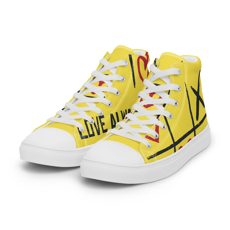Yellow Heart High Top #112 - Back View | HA!LO Canvas Sneakers